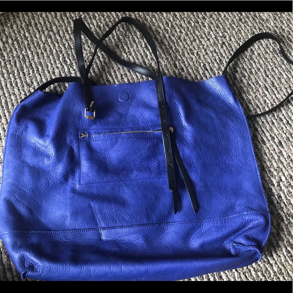 Linea Pelle raw leather tote crossbody cobalt blue